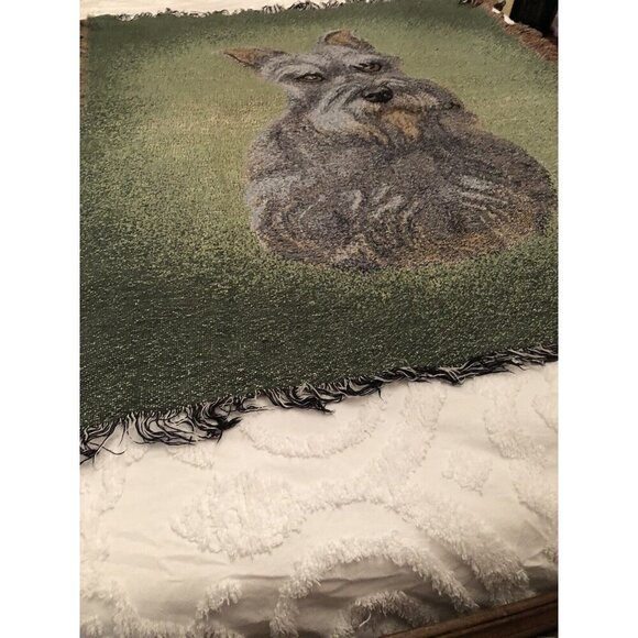 Vintage Judy Gibson Schnauzer Dog Tapestry Throw Blanket Fringe Trim 53” X 44” - Picture 3 of 6